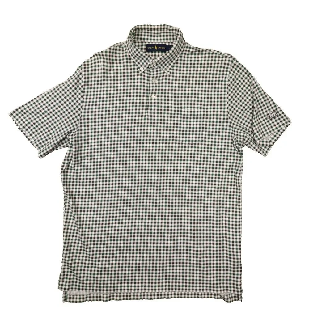 Ralph‎ Lauren Men's Green Gingham Check Knit Polo Shirt Embroidered size Large